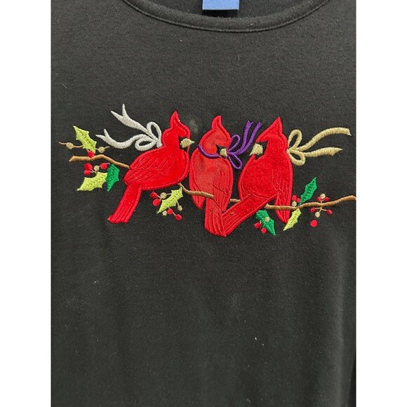 Paradise Bay Cardinal Christmas Long Sleeve Top Black Red Small Petite Holiday - Picture 4 of 9
